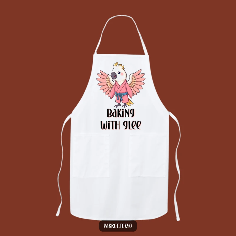 Funny Cheerful Parrot Pink Kimono Apron - Kitchen Fun & Hilarious Style