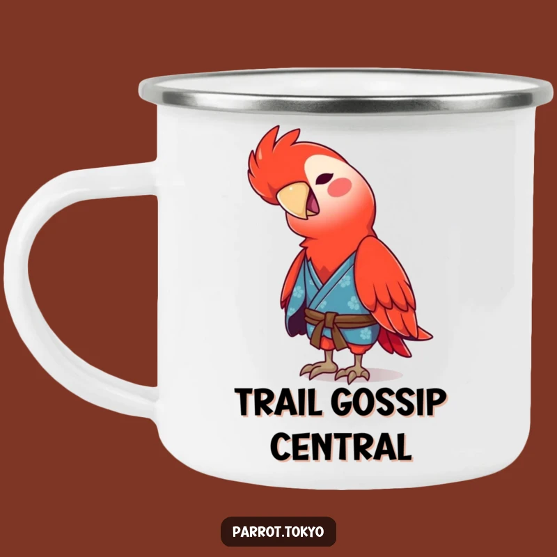 Funny Red Parrot Kimono Camping Mug - Outdoor Adventures & Hilarious Sips