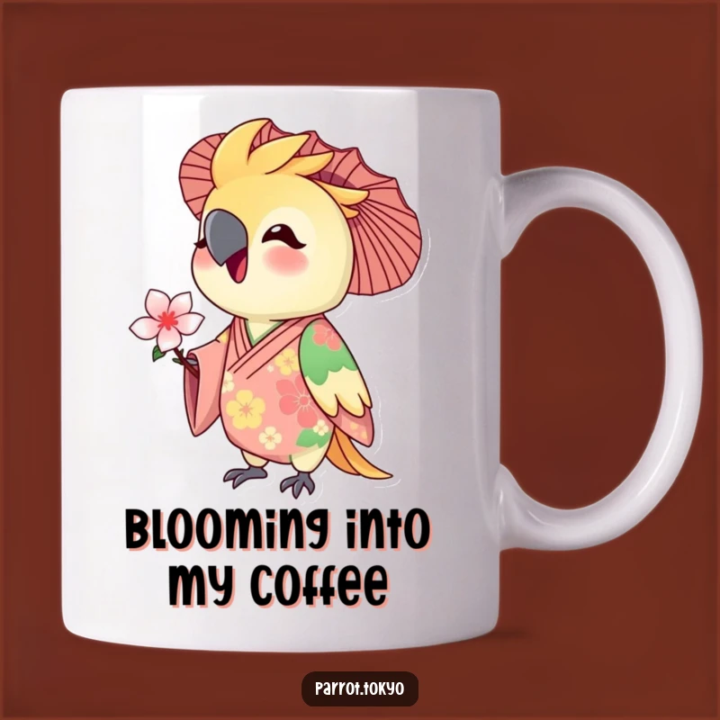 Funny Floral Kimono Parrot Mug - Delighted Bird Blossom Gift