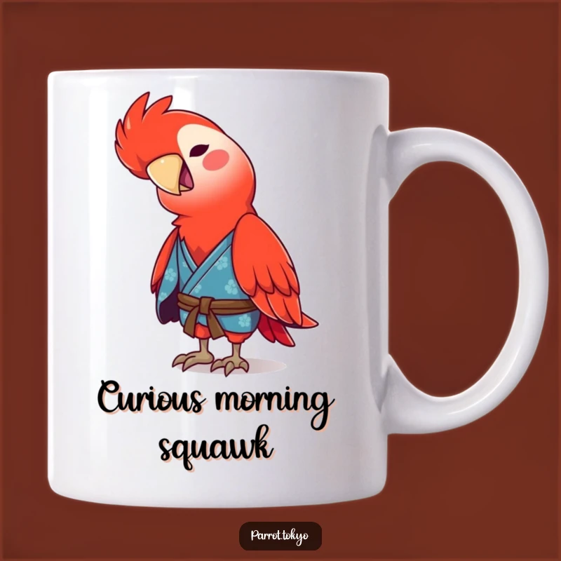 Funny Red Parrot Chirping Kimono Mug - Adorable & Hilarious Gift