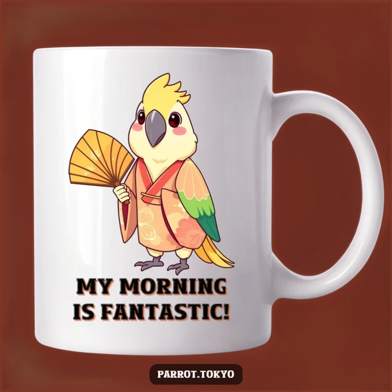 Funny Festive Parrot Kimono Fan Mug - Cheerful Bird Gift Idea