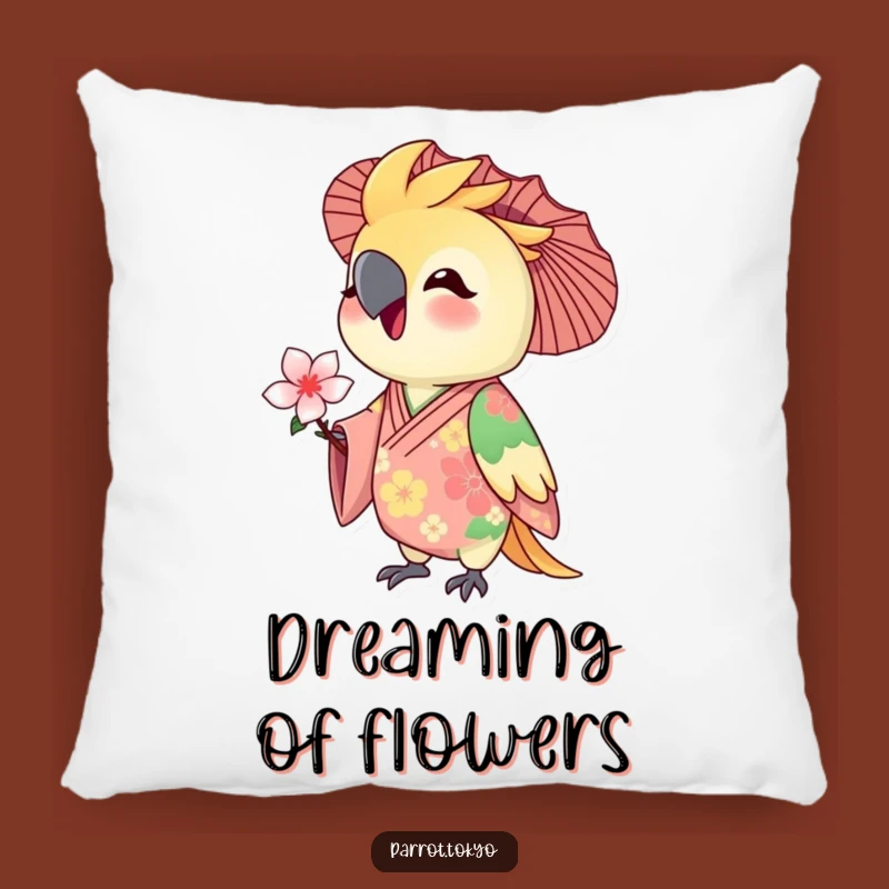 Funny Floral Kimono Parrot Pillow - Cozy Blossom Bird Accent