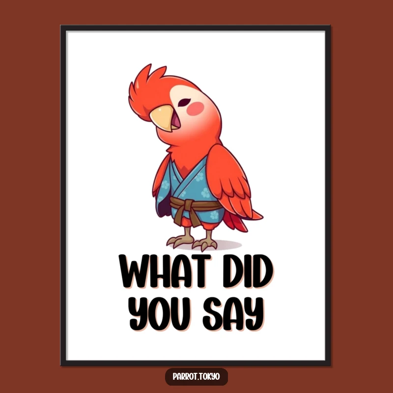 Funny Red Parrot Chirping Kimono Poster - Whimsical & Hilarious Decor