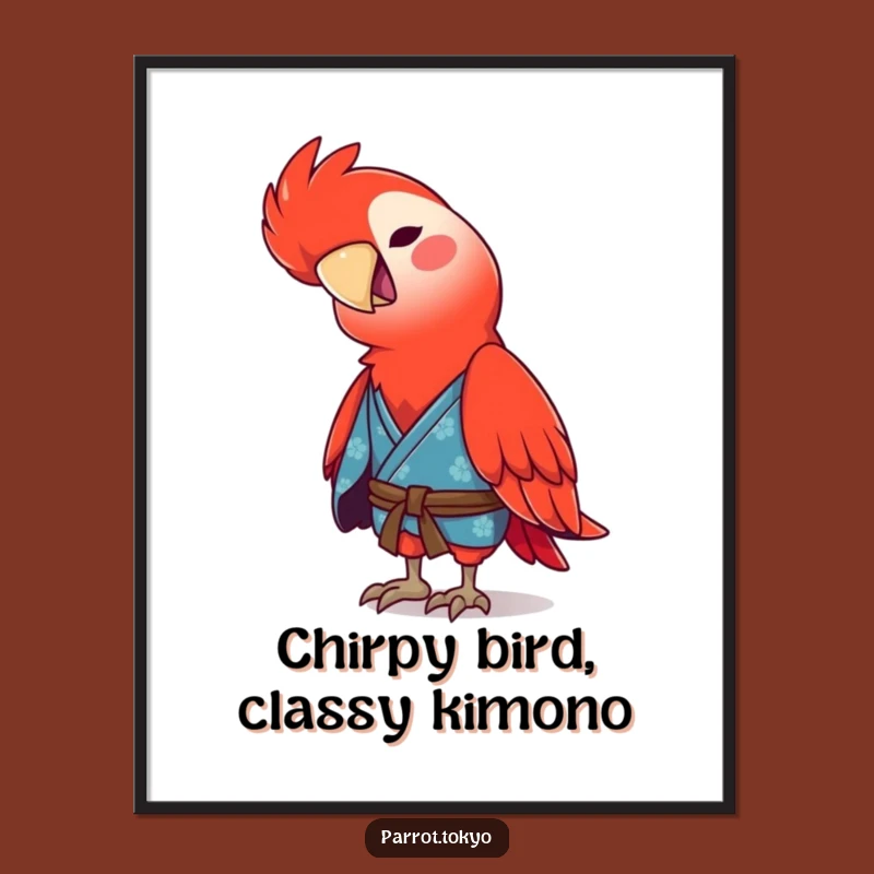 Funny Free Printable Wall Art: Playful Red Parrot in Blue Kimono Art