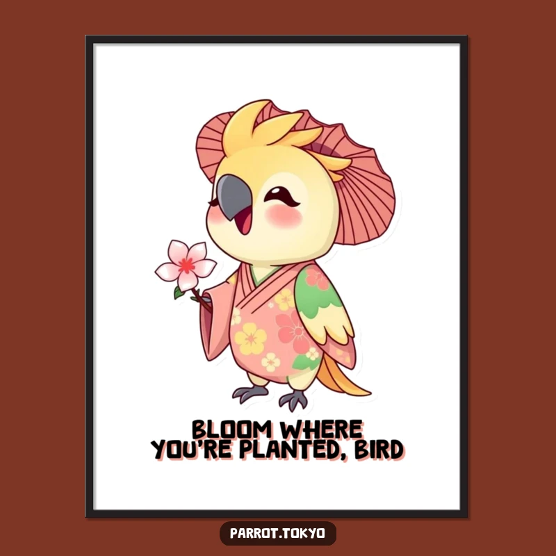 Free Printable Wall Art: Parrot Floral Kimono Blossom - Funny Downloadable Decor for Joyful Spaces