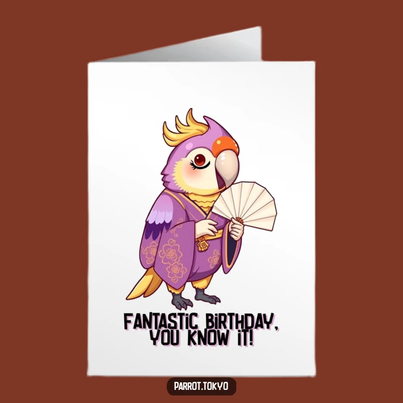 Free Printable Funny Birthday Card: Proud Parrot with Paper Fan