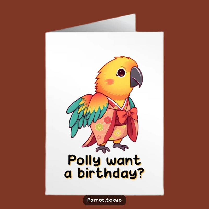 Free Printable Birthday Card: Vibrant Parrot Kimono Funny DIY Downloadable Gift