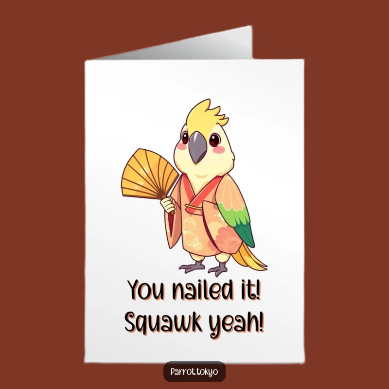 Free Printable Congratulations Card: Parrot Kimono Fan Design - Instant Downloadable Joyful Greeting