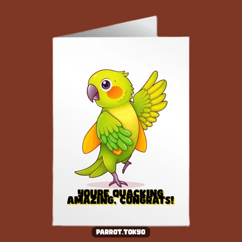 Free Printable Congrats Card: Green Parrot Celebrates in Yellow Kimono