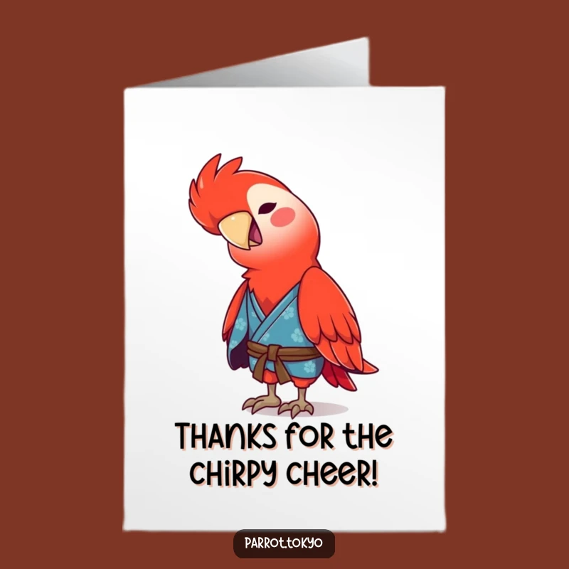 Free Printable Thank You Card: Grateful Red Parrot in Blue Kimono