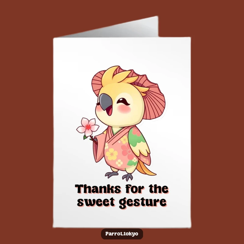 Free Printable Thank You Card: Parrot Floral Kimono Blossom - Say Thanks with Funny Downloadable Art